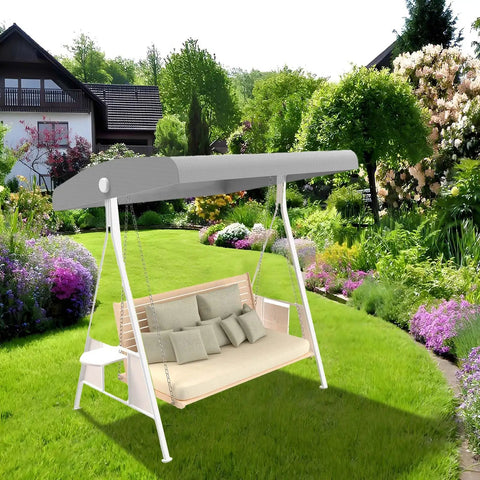 Outdoor Swing Canopy Replacement Cover For 3 Seat Gray Waterproof Swing Covers Universal Fit For Patio in garden setting