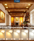 Six Pack Six Inch 5CCT Gimbal LED Recessed Ceiling Lights With Super Slick Rotation And Hella Bright Directional Spotbeam For Bathrooms And Kitchens. 5 color temperatures displayed.