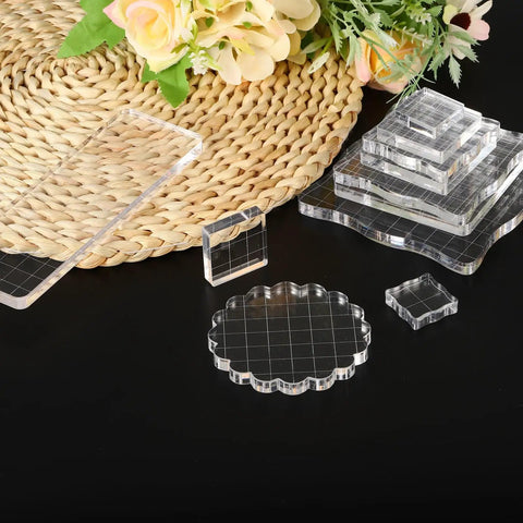 Clear Acrylic Stamp Block With Grid Lines 6x5 Inch For Scrapbooking And Card Making, Precise Alignment For DIY Crafts, Smooth Surface, Reusable Stamping Platform For Crafty Folks And Hobbyists, clear grid acrylic stamp blocks