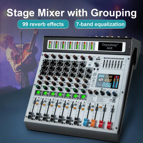 8 Channel Audio Mixer With MP3 Player USB Recording And Grouping 2 AUX Interfaces 99 DSP Effects For Pros