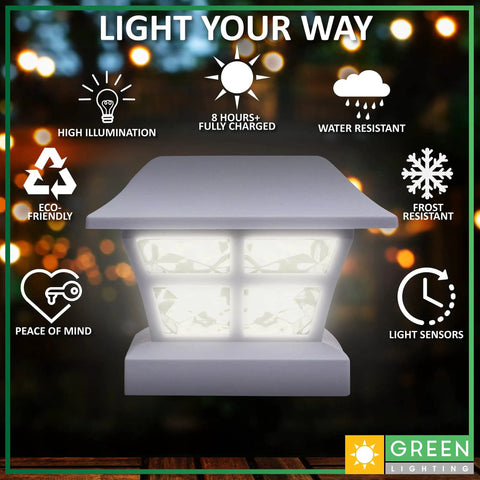White Solar Post Cap Lights For 4x4 And 5x5 Vinyl Fence Posts Waterproof Outdoor Post Lights 8 Pack Fits 4x4 And 5x5 Posts