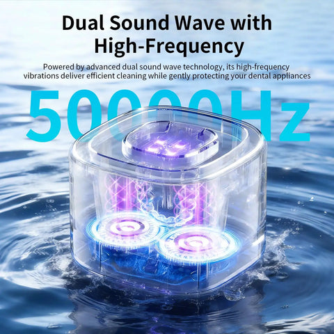 Heavy Duty 50kHz Ultrasonic Cleaner For Retainers Braces Aligners Night Guards And More With Four UV Lamps 340ml Rechargeable Denture Cleaner