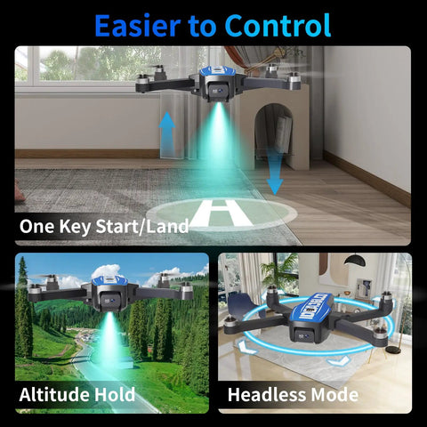 4K GPS Drone With Camera For Adults, 5G WiFi FPV performing one key start, altitude hold, and headless mode indoors and outdoors