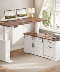 L Shaped Standing Desk With Storage Drawers And Power Outlets, 55 Inch Height Adjustable Corner Desk For Home Office