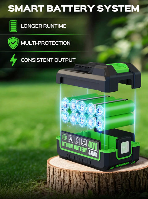 40V Cordless Lawn Mower With 16 Inch Deck And 4.0Ah Battery, Brushless Motor, Intelligent Cutting System Adapting To Dense Grass, Easy Push, Low Noise Green Finish 40V battery pack