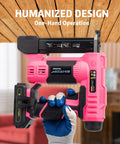 Close-up of pink Cordless 20V Brad Nailer And Stapler Kit with 18-Gauge, 2-in-1 Finish Nail Gun held for one-hand operation