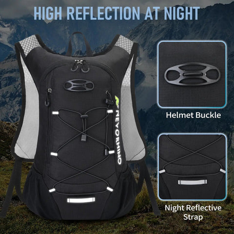 Ultra Lightweight Hydration Backpack for Runners and Cyclists, 2L Water Bladder with helmet buckle and reflective strap