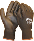 Premium Polyurethane Coated Work Gloves With Seamless 13 Gauge Nylon Shell Delivering All Day Comfy Fit Rock Solid Grip And Heavy Duty Abrasion Defense For Mechanics And Trade Pros Set Of 12 Large Black displayed front view with black color and detailed grip.