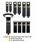 Garage Organization Value Pack With Assorted Storage Straps For Cords And Hoses Cable Management Essentials displayed in various sizes.