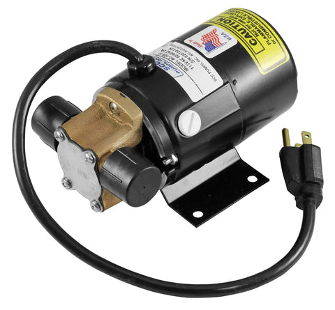 17 Gallon Low Profile Truck Drain With 120V Electric Pump showing pump with metal casing and electrical cord.