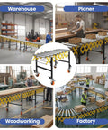 Heavy Duty 25 Inch Wide Adjustable Roller Conveyor With Skate Wheels Handles 1250 Lbs Load Easily for warehouse and woodworking use.