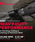 Grease Monkey Approved 1/4 Inch Collet Air Die Grinder Kit with 25,000 RPM motor used for precision grinding and polishing.