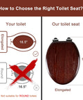 Elongated Wood Toilet Seat With Quiet Close For No Sweat Easy Clean Look Quick Release Hinges in Dark Walnut, size comparison chart