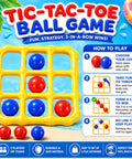 Image of colorful Tic Tac Toe ball game set with instructions, featuring a yellow grid and red and blue balls.