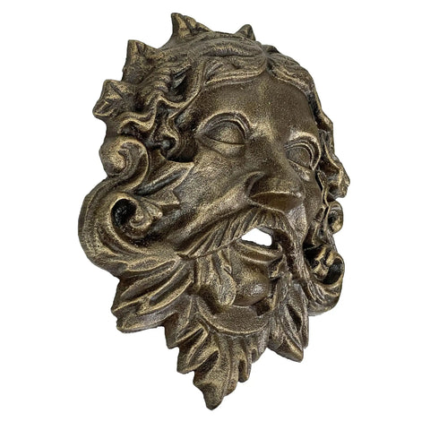 Top Tier Green Man Wall Decor, Slick 9.75 Inch Heavy Duty Cast Iron Plaque, Solid Bronze Finish, intricate wall art design