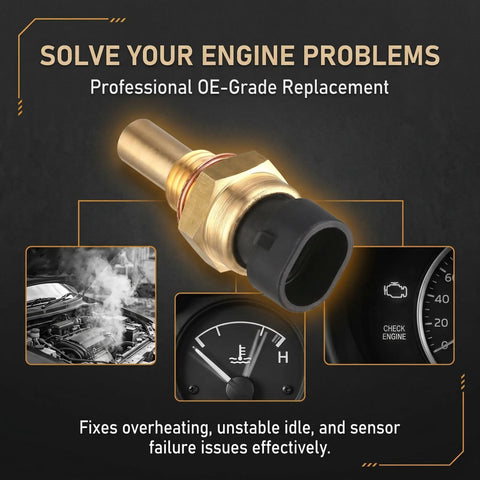 Plug And Play Drop In Coolant Temperature Sensor For Engine Ect Temp Sensor Replacement, Delphi Gold Compatible OEM 15369305 1341856 55199579 2112-3851010, Fits Buick Camaro Silverado Suburban Tahoe Express Yukon And More, brass sensor