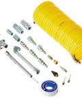 Twenty Piece Air Compressor Accessory Kit With Blow Gun And Safety Nozzle Total Garage Heavy Hitter, includes 25ft nylon hose and various fittings.