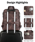 Leather Laptop Backpack for Women with Independent Laptop Compartment Fits Up To 15.6 Inches on luggage with pockets and strap