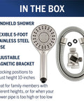 In the box contents of Adjustable Magnetic Dual Dock Handheld Shower Head With 5 Foot Metal Hose And PowerPulse Massage In Brushed Nickel