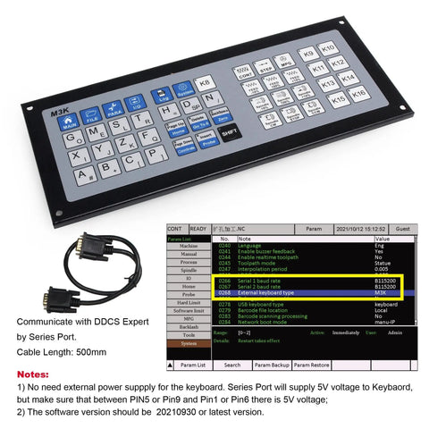 M3K extended keyboard for Beefy 5 Axis CNC Controller System Offline Standalone DDCS Expert V2.1 with 500mm cable and connection specs