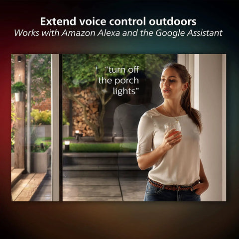 Person inside using app voice control with Smart Outdoor Pathway Lights 3 Pack White And Color Ambiance LED Walkway Lighting