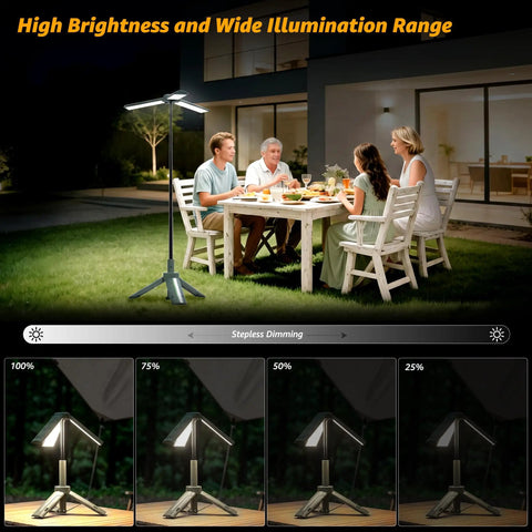 Rechargeable Camping Lantern With Stand and Telescopic Pole 8000mAh Power Bank in garden during family dinner