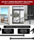 Upgraded Door Security Bar And Sliding Patio Bar Heavy Duty Adjustable Jammer for doors and windows with detachable accessories.