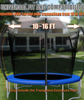 Pro Grade Curved Trampoline Replacement Poles for 10 to 16 ft frames with enclosure net and blue mat, durable and universal fit.