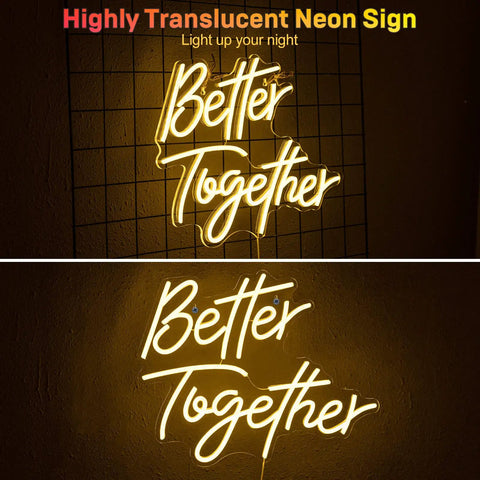 Better Together Neon Sign LED Light for Weddings and Home Bar Decor, USB Powered 16.7 by 13 Inch Warm White Glow, 3D Art