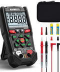 KM200P Digital Multimeter with all-button operation, probes, and carrying case for TRMS auto-ranging 4000 counts NCV detection.