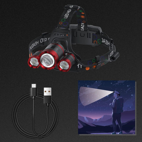 Rechargeable 1200 Lumen Headlamp Beast Mode With Four Modes Zoomable Beam Waterproof Headlight 90 Degree Adjustable, charger