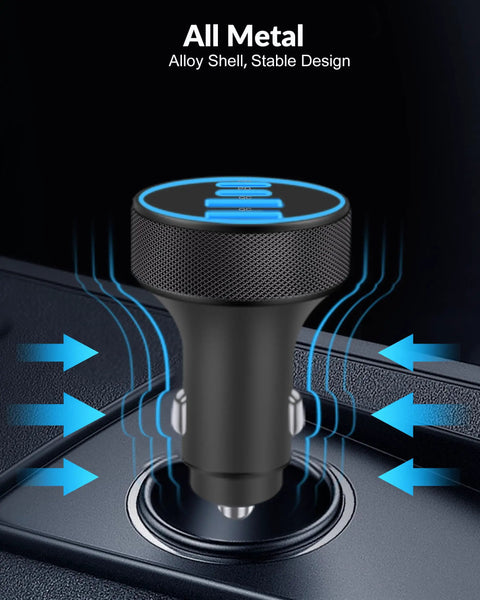4 In 1 USB C Car Charger With 90W Fast PD QC Power, Dual 45W USB C And USB A Ports in car outlet with alloy shell