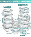 Various sizes of 35 Piece Glass Food Storage Set With Airtight Lids For Easy Meal Prep BPA Free Leak Proof Bento Boxes displayed