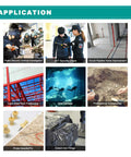 Multiple applications of metal detector including security, diving, archaeology, and home improvement in grid layout.