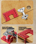 Magnetic Aluminum Cabinet Hinge Repair Plate Kit With Precise Drill Depth for Accurate Door Fix, shown on wood surface and assembly tools.