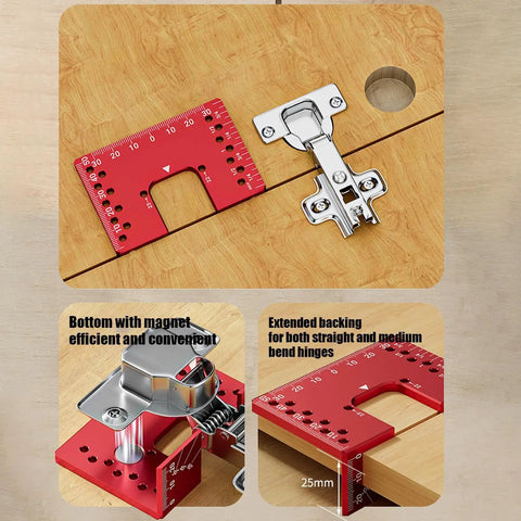 Magnetic Aluminum Cabinet Hinge Repair Plate Kit With Precise Drill Depth for Accurate Door Fix, shown on wood surface and assembly tools.