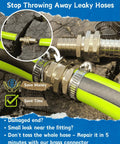 Grab This Ultimate 3/4 In Garden Hose End Repair Kit With Male And Female Fittings To Fix Leaks Fast And Save Cash On Expensive Replacements For Your Water Hose Ends. Brass hose repair connector with clamps on green tubing
