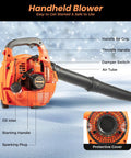 Beast Mode Heavy Duty Handheld Gas Leaf Blower Two Stroke 750W 25.4cc Gasoline with labeled parts for easy use.