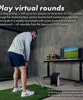 Man using All In One Golf Launch Monitor And Simulator Bundle With 43000 Plus Virtual Courses Ball And Club Metrics indoors