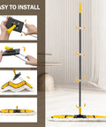Heavy Hitter 24 Inch Commercial Dust Mop With Two Premium Microfiber Pads setup instructions at various angles for easy use.
