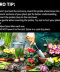 Extended Long Probe Soil Moisture Meter For Deep Pots And Garden Beds No Battery Needed Plant Water Meter And Hygrometer For Indoor Outdoor Care Precise Moisture Sensor To Keep Your Plants Healthy Plant Parent Approved pro tip guide with probe in potted flowers