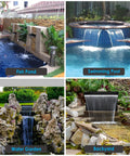 All In One Pond Waterfall Kit With LED Lights 8 Inch Stainless Steel Spillway 660 GPH Pump Outdoor Fountain in backyard and water garden settings