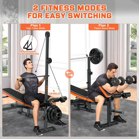 8 In 1 Weight Bench Set With Lat Pulldown And Leg Extension For Home Gym featuring adjustable preacher curl pad