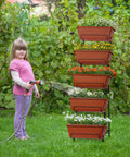Five Tier Vertical Garden Bed For Small Spaces Raised Planter Stand With Tiered Flower And Herb Boxes Outdoor Brick Red Color