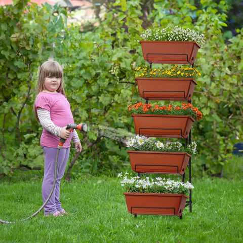 Five Tier Vertical Garden Bed For Small Spaces Raised Planter Stand With Tiered Flower And Herb Boxes Outdoor Brick Red Color