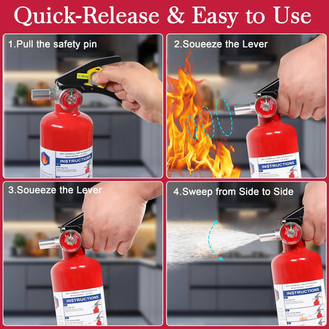 Instructions for using Six Pack Of Tough As Nails 2 Point 5 Lb Abc Dry Powder Fire Extinguishers With Snappy Quick Release Handles.