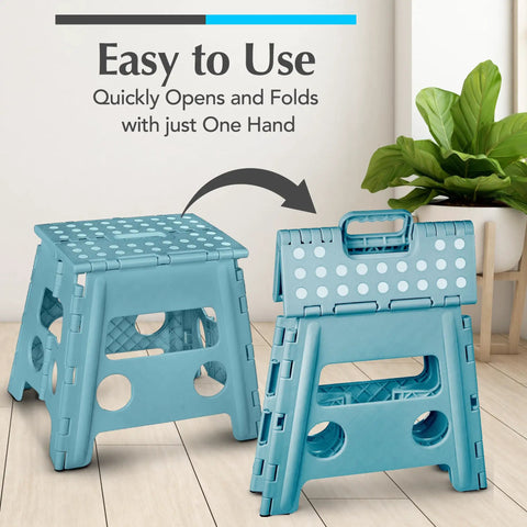 Foldable Step Stool For Home Use, Lightweight And Built Tough With 300 Lb Capacity, One Flip Open Design, Teal 13 Inch