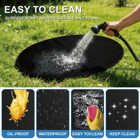 Spraying water on 36 Inch Double Sided Fireproof Fire Pit Mat for Bonfire - Heavy Duty Heat Resistant Deck Protector