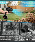Person using Cordless Leaf Blower With Two 4Ah Batteries And Charger Electric Handheld Blower for yard cleaning leaves