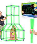 Kids playing with Glow In The Dark Fort Building Kit For Kids 81 Pack With 53 Rods And 28 Spheres STEM Construction Toys